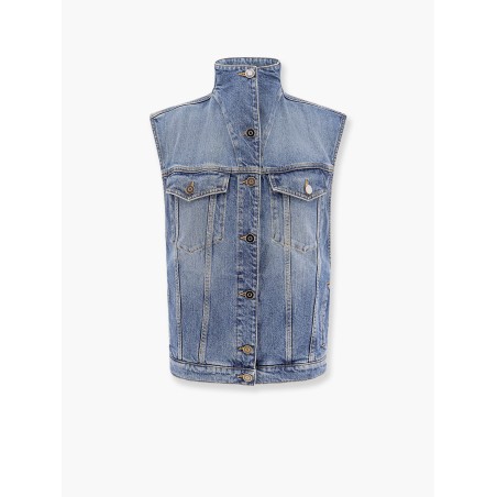 Stone washed denim sleeveless jacket