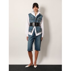 Stone washed denim sleeveless jacket