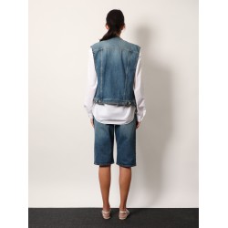 Stone washed denim sleeveless jacket