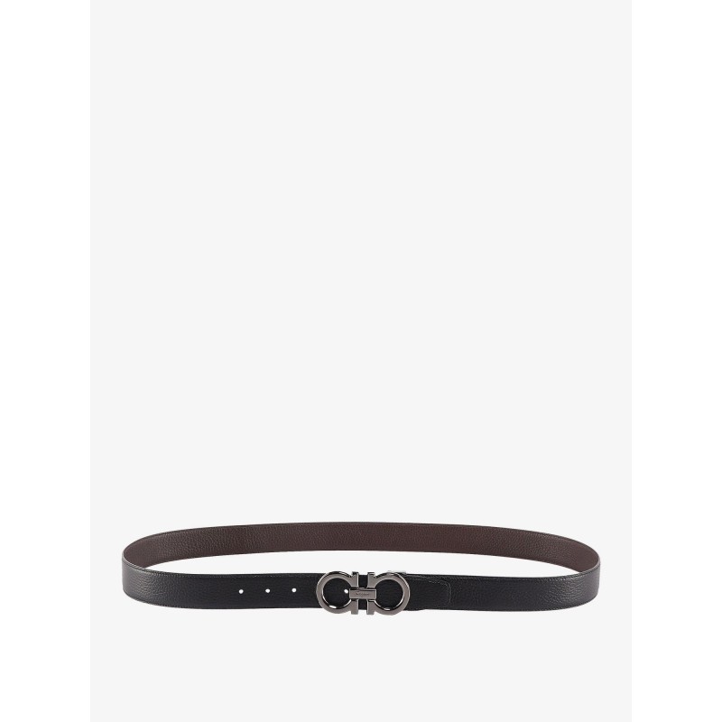 Textured leather belt with iconic gancini buckle