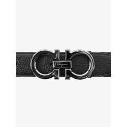 Textured leather belt with iconic gancini buckle
