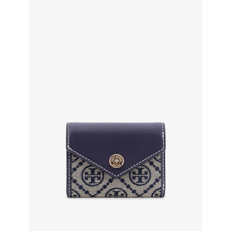 Leather and T monogram fabric wallet