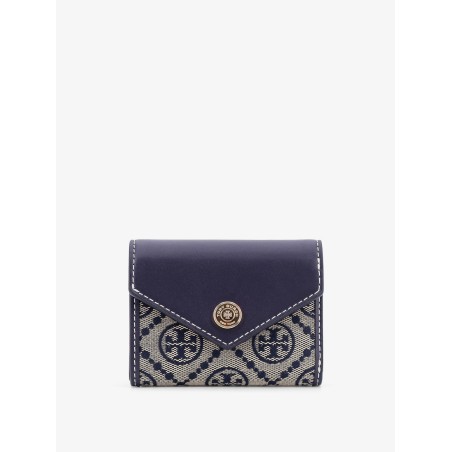 Leather and T monogram fabric wallet