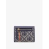 Leather and T monogram fabric wallet