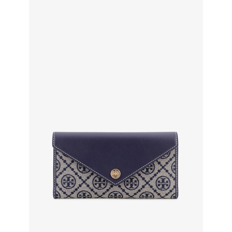 Leather and T monogram fabric wallet