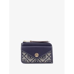 Leather and T monogram fabric wallet