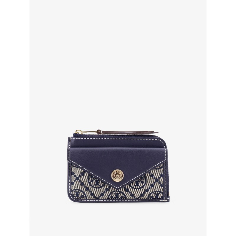 Leather and T monogram fabric wallet