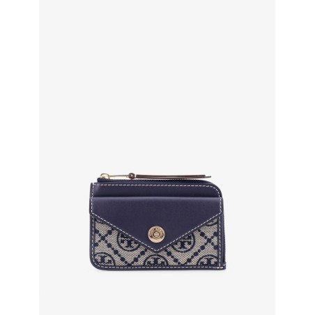 Leather and T monogram fabric wallet