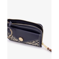 Leather and T monogram fabric wallet