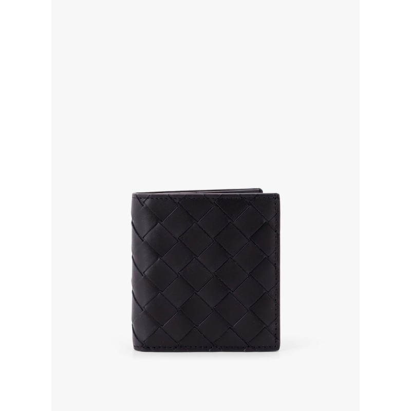 Leather wallet with intrecciato motif
