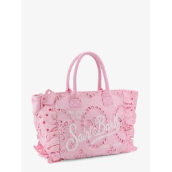 Vanity embroidered cotton handbag with volant