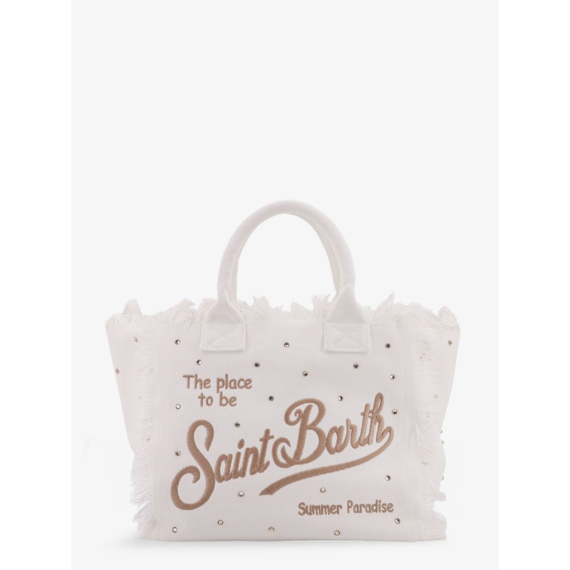 Vanity canvas handbag with rhinestones
