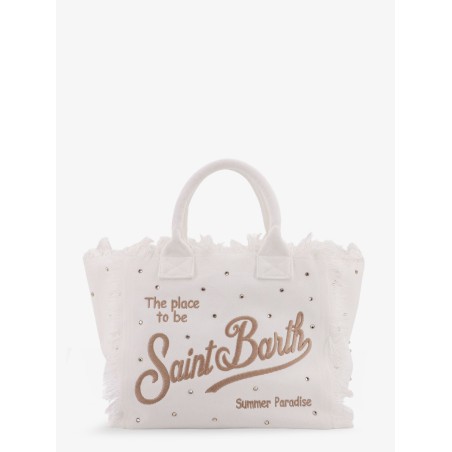 Vanity canvas handbag with rhinestones
