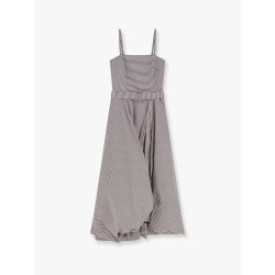 Striped cotton long dress with wide panel