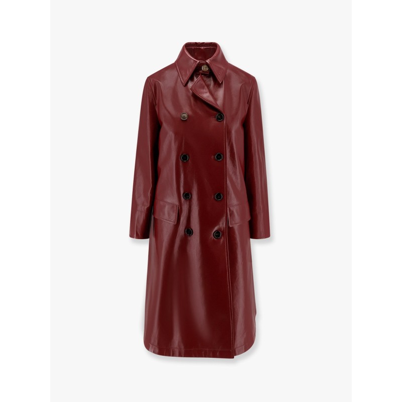 Double-breasted leather coat