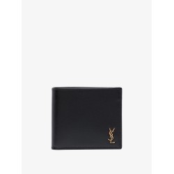Leather wallet with metal monogram