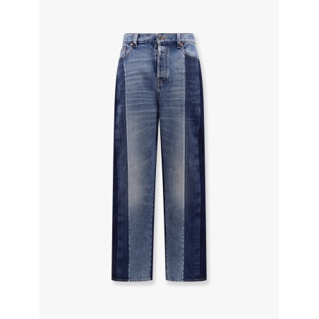 Patchwork denim jeans with gucci rosso ancora