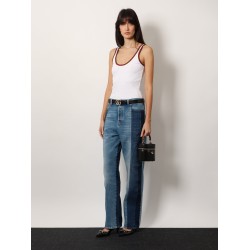 Patchwork denim jeans with gucci rosso ancora