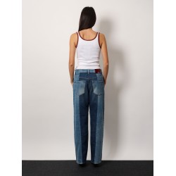 Patchwork denim jeans with gucci rosso ancora