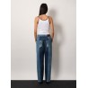 Patchwork denim jeans with gucci rosso ancora