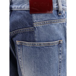 Patchwork denim jeans with gucci rosso ancora