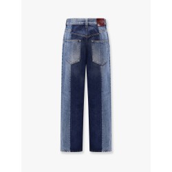 Patchwork denim jeans with gucci rosso ancora