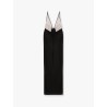 Red carpet embroidery long dress with voile inserts and flowers detail