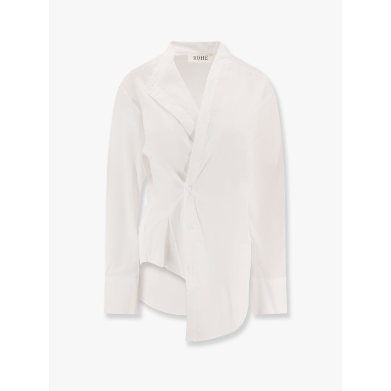 Cotton shirt with overlapping collar