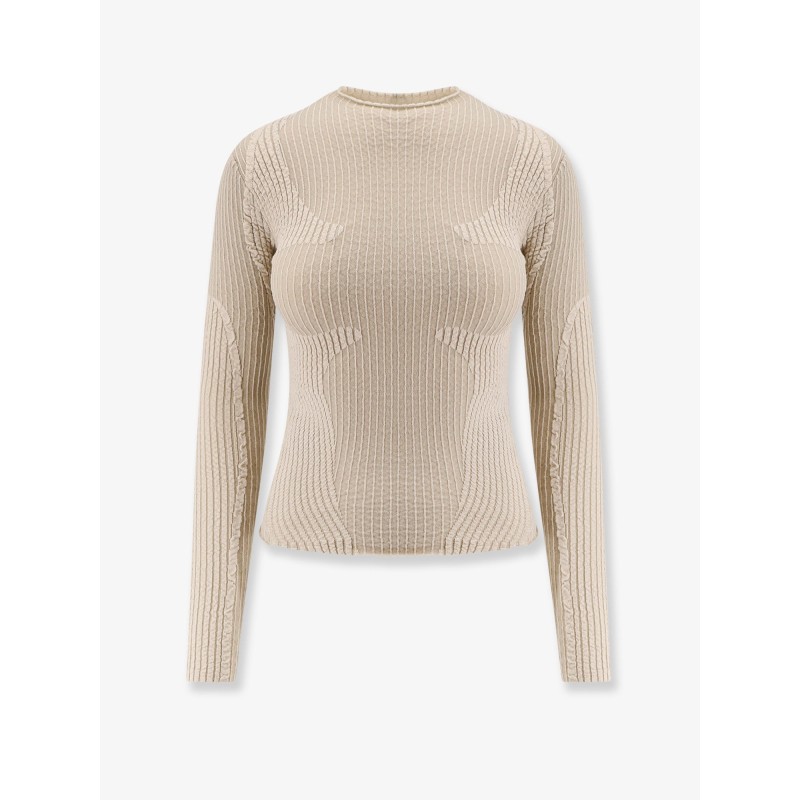 Wavy stretch cotton blend top