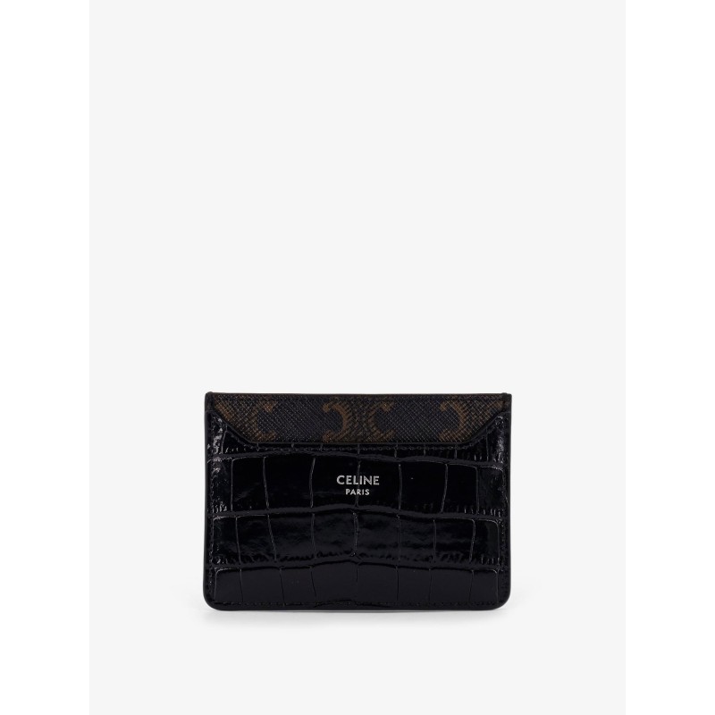 Triomphe canvas and leather with croco effect cardholder