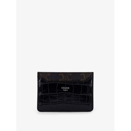 Triomphe canvas and leather with croco effect cardholder