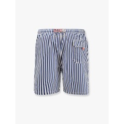 Recycled nylon swim trunks with gustavia stripes