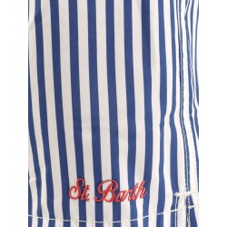 Recycled nylon swim trunks with gustavia stripes
