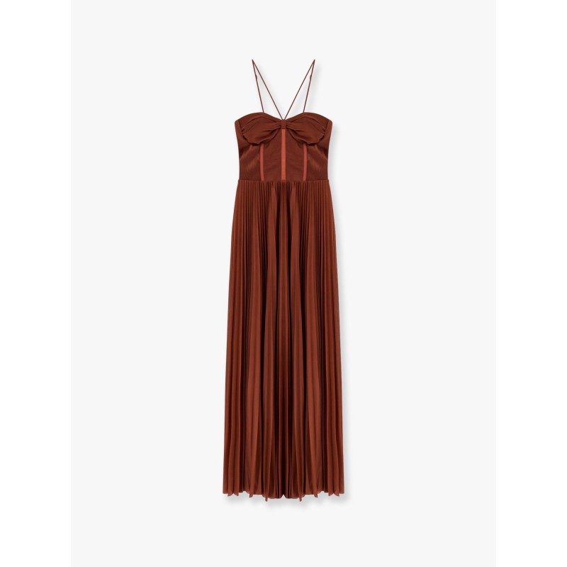Cicogna pleated long dress with bustier detail