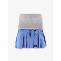 Cotton mini skirt with high cashmere and cotton band
