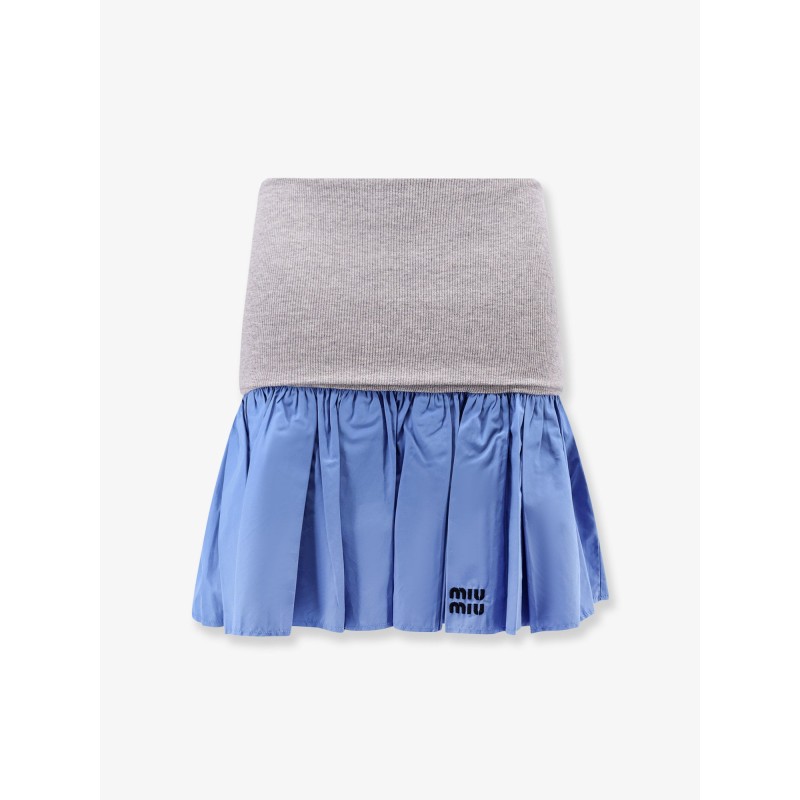 Cotton mini skirt with high cashmere and cotton band