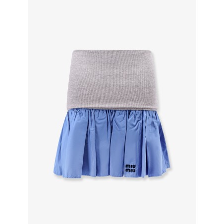 Cotton mini skirt with high cashmere and cotton band