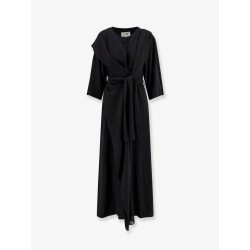 Long jersey dress with satin inserts