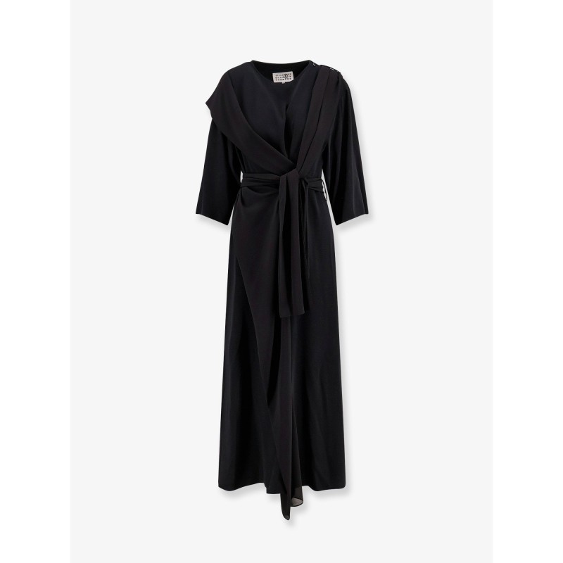 Long jersey dress with satin inserts