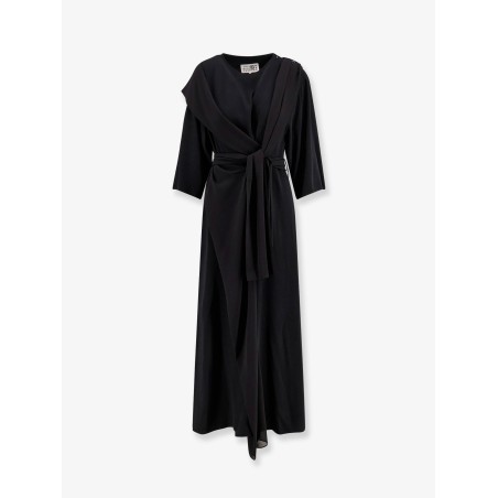 Long jersey dress with satin inserts