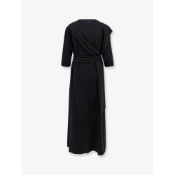 Long jersey dress with satin inserts