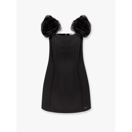 Embroidery mini dress with voile flowers detail
