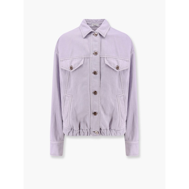 Cotton and linen denim jacket with elastic bottom
