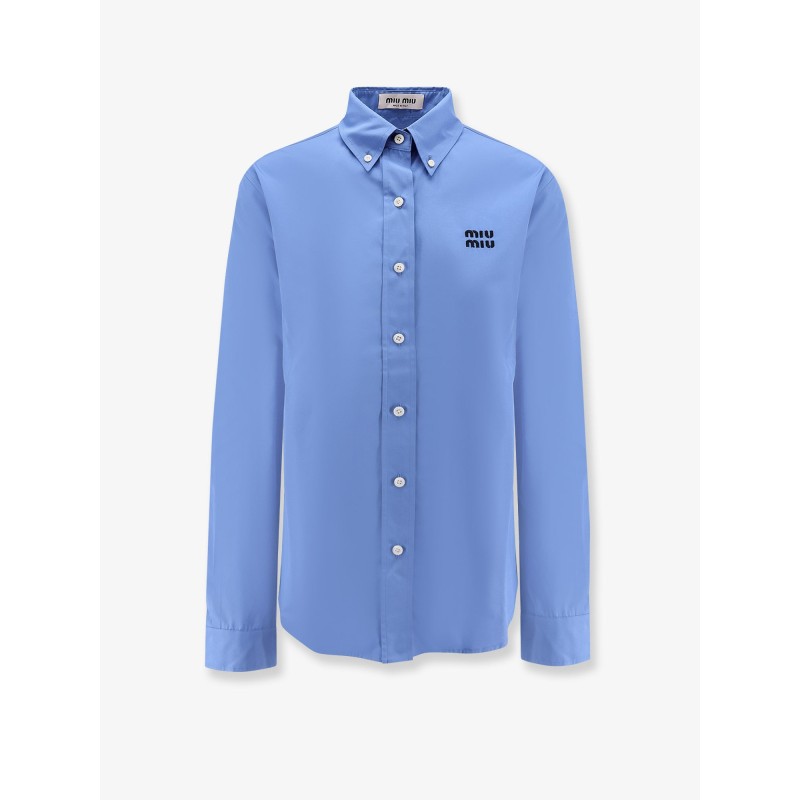 Cotton popeline shirt with logo embroidery