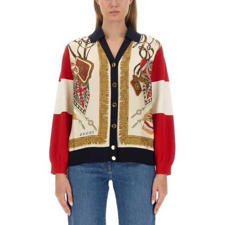 EXTRA FINE WOOL CARDIGAN WITH PRINT