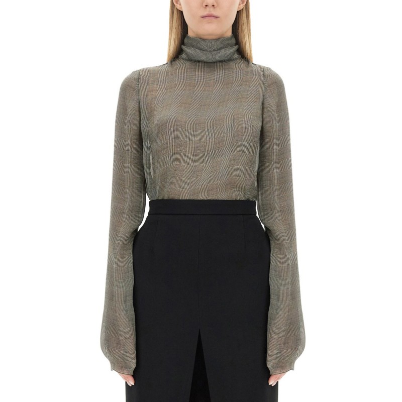 SILK CHARMEUSE TURTLENECK BLOUSE