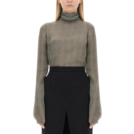 SILK CHARMEUSE TURTLENECK BLOUSE