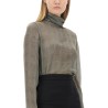 SILK CHARMEUSE TURTLENECK BLOUSE