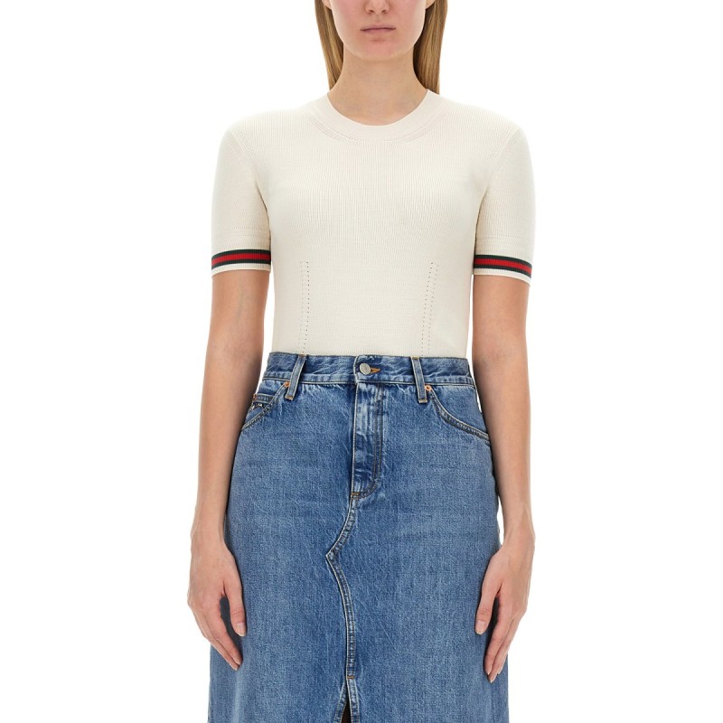 EXTRAFINE WOOL SWEATER WITH WEB DETAIL