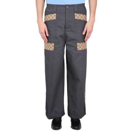 COTTON FABRIC PANTS WITH GG INSERTS